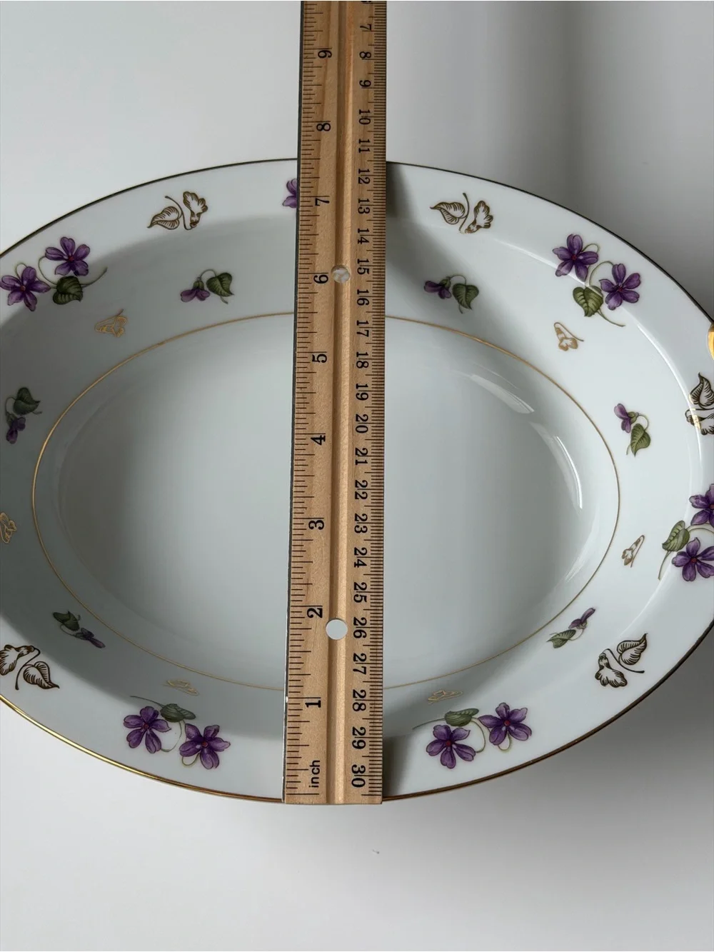 Noritake Avalon 5150 White Porcelain Oval Serving Bowl with Purple Voilet Floral